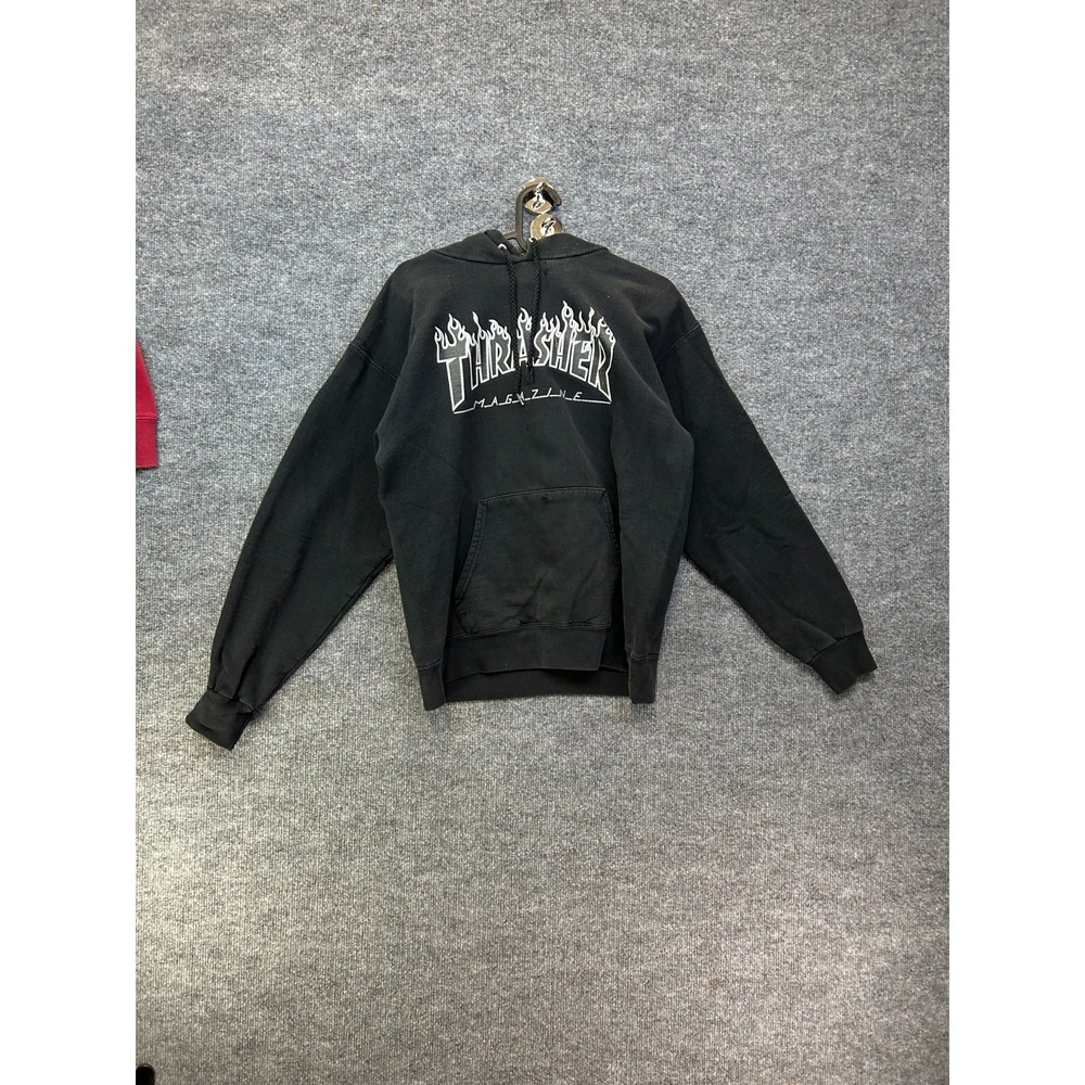 Vintage Thrasher Magazine Fleece Hoodie Men's Black Drawstring Pullover - Small